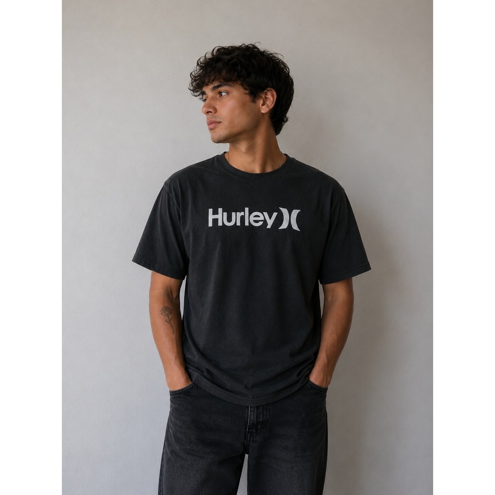 Hurley Mens Graphic T Shirt Small Black O&O Logo Short Sleeve Streetwear